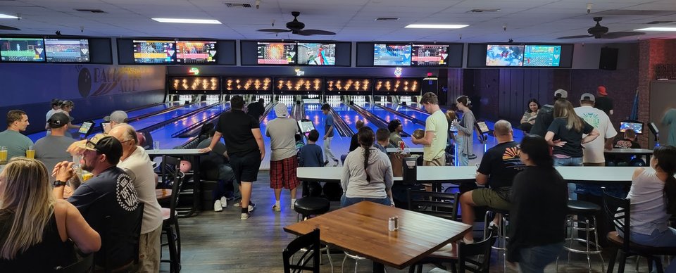 Front view of Back Alley Bowl & Grill.