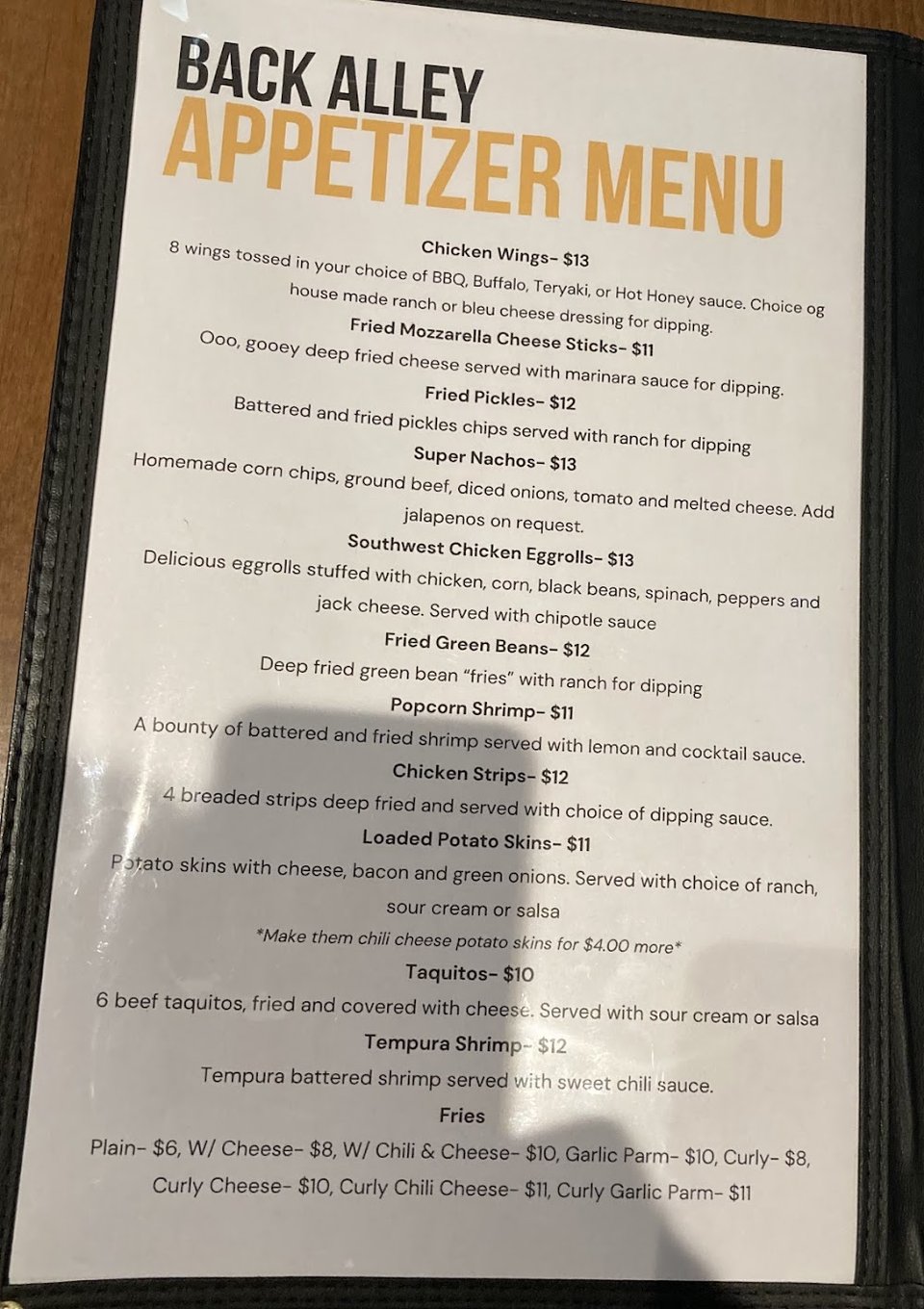 Casual dining menu with grill specials.